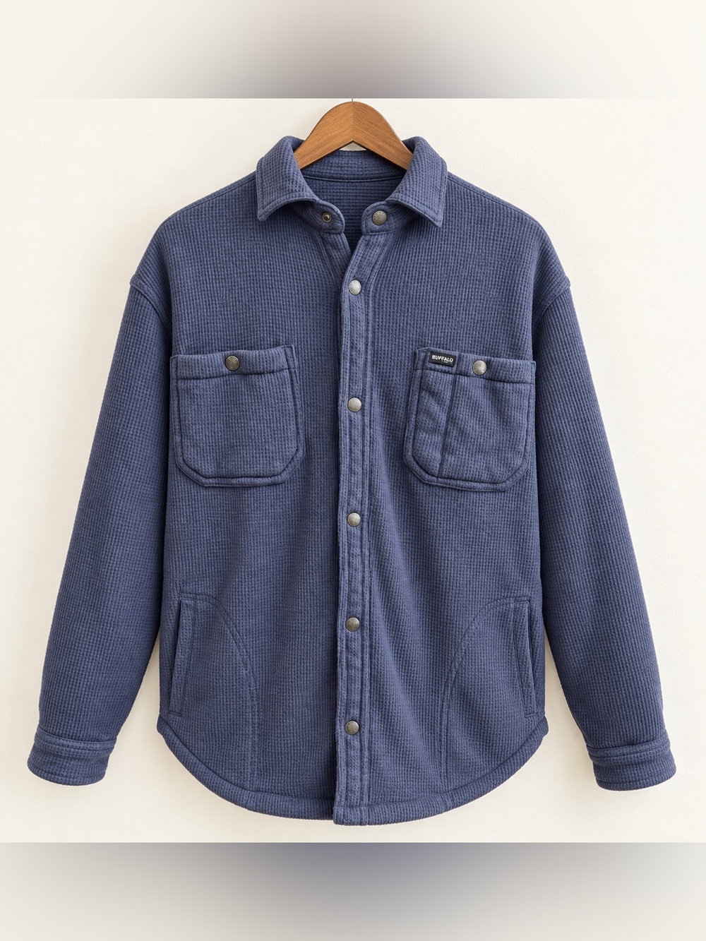 Buffalo David Bitton Men's M Blue Sherpa Lined Waffle Knit Shirt Jacket Shacket